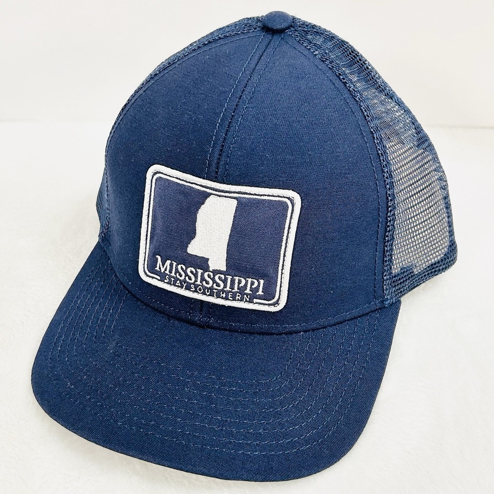 The State Company Mississippi Square Patch Trucker Hat Cap Adjustable Dark Blue
